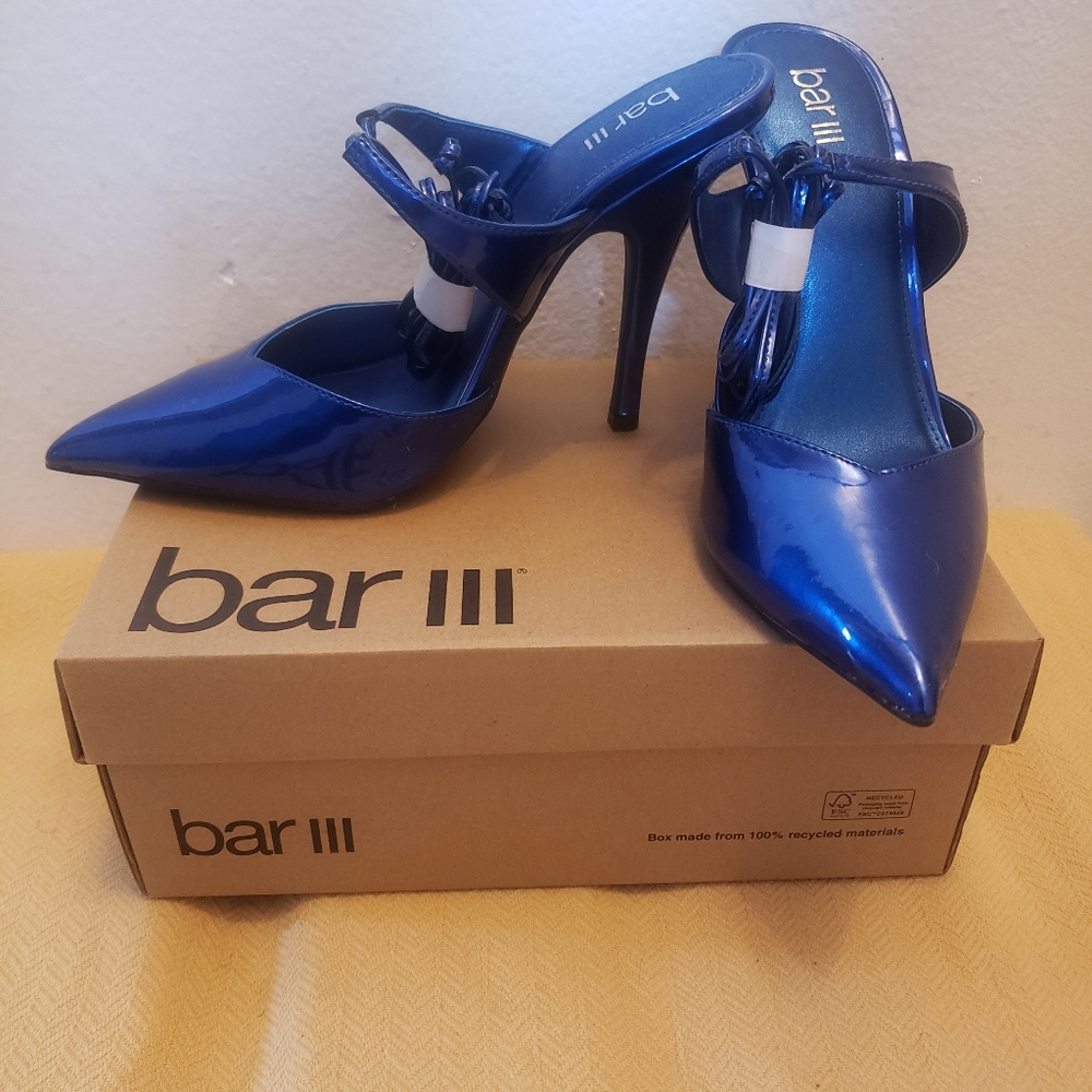 Bar III Strap Ankle Blue Heels